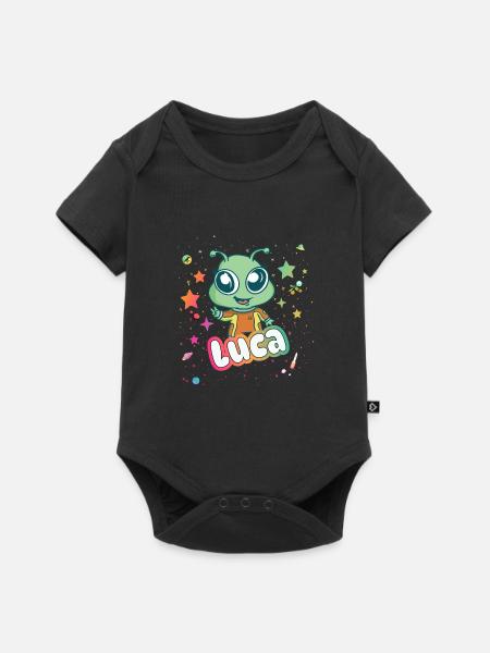 LUCA - Smukt drengenavn med sød alien - Premium kortærmet baby-body  - sort