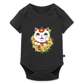 Maneki Neko Japan Glücksbringer - Baby Premium Kurzarmbody - Schwarz - Vorne