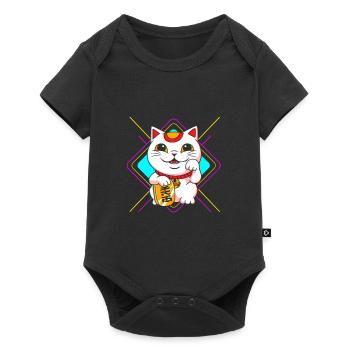 Maneki Neko Japan Glücksbringer - Baby Premium Kurzarmbody - Schwarz - Vorne