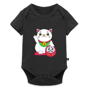 Maneki Neko Japan Glücksbringer - Baby Premium Kurzarmbody - Schwarz - Vorne
