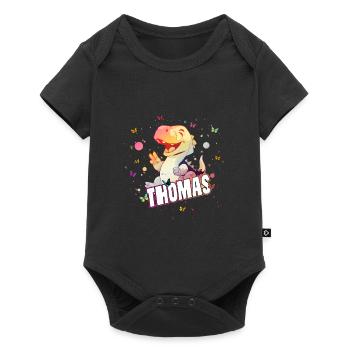 THOMAS - Beautiful boy name with cute DINO T-REX - Baby Premium short-sleeve bodysuit - black - Front