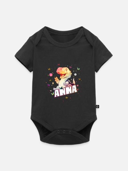 ANNA - Schöner MÄDCHEN Name mit süßem DINO T-REX - Baby Premium Kurzarmbody - Schwarz