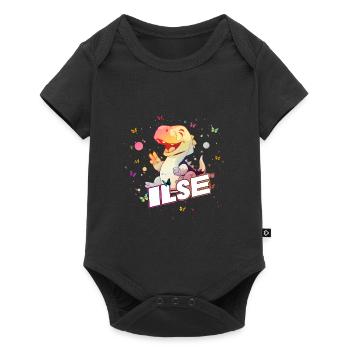 ILSE - Schöner MÄDCHEN Name mit süßem DINO T-REX - Baby Premium Kurzarmbody - Schwarz - Vorne