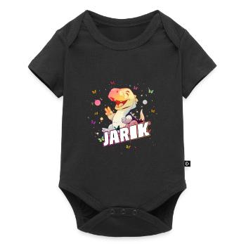 JARIK - Schöner JUNGEN Name mit süßem DINO - Baby Premium Kurzarmbody - Schwarz - Vorne