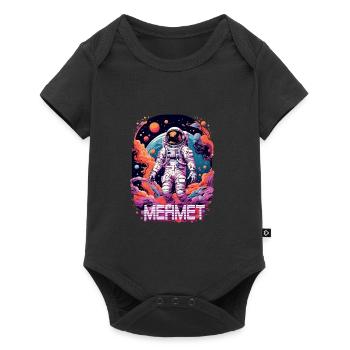 MEHMET - Schöner Jungen Name mit coolem Astronaut - Baby Premium Kurzarmbody - Schwarz - Vorne