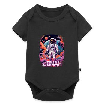 JONAH - Schöner Jungen Name mit coolem Astronaut - Baby Premium Kurzarmbody - Schwarz - Vorne