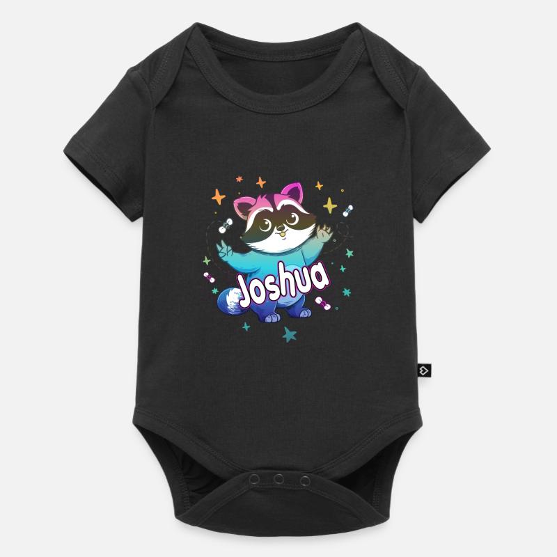 JOSHUA - Beau nom de garçon avec un raton laveur mignon - Body à manches courtes Premium Bébé - noir