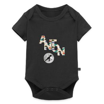 ANTON - Beau prénom de garçon avec dinosaure - Body à manches courtes Premium Bébé - noir - Devant