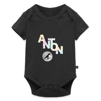 ANTON - Beau prénom de garçon avec dinosaure - Body à manches courtes Premium Bébé - noir - Devant