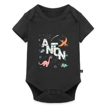ANTON - Beau prénom de garçon avec dinosaure - Body à manches courtes Premium Bébé - noir - Devant