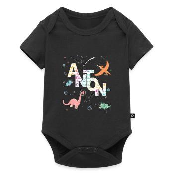 ANTON - Beau prénom de garçon avec dinosaure - Body à manches courtes Premium Bébé - noir - Devant