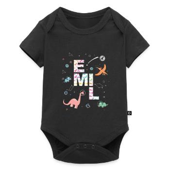 EMIL - Beautiful boy name with dinosaur - Baby Premium short-sleeve bodysuit - black - Front