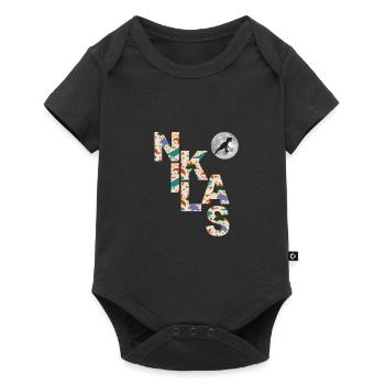 NIKLAS - Schöner Jungen Name mit Dinosaurier - Baby Premium Kurzarmbody - Schwarz - Vorne