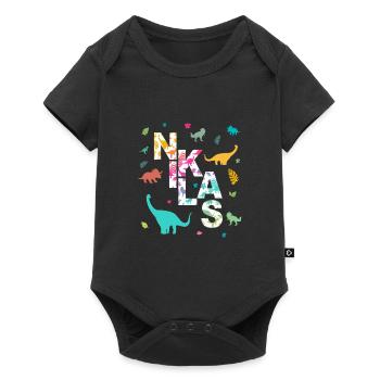 NIKLAS - Beautiful boy name with dinosaur - Baby Premium short-sleeve bodysuit - black - Front