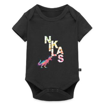 NIKLAS - Schöner Jungen Name mit Dinosaurier - Baby Premium Kurzarmbody - Schwarz - Vorne