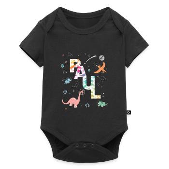 PAUL - Beautiful boy name with dinosaur - Baby Premium short-sleeve bodysuit - black - Front
