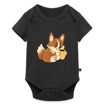 Corgi drinking coffee - Baby Premium short-sleeve bodysuit - black - Front
