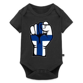 Finnland Flagge Faust Hand Symbol - Baby Premium Kurzarmbody - Schwarz - Vorne