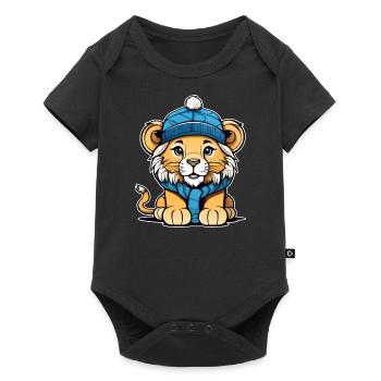 Cute lion cub with winter hat - Baby Premium short-sleeve bodysuit - black - Front