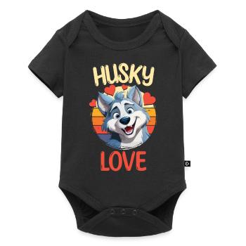 Husky Love Dog Sled Dog Dog Breed Winter - Baby Premium short-sleeve bodysuit - black - Front