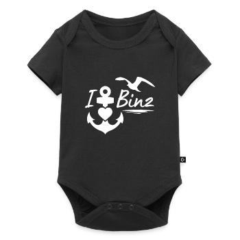 Binz-Ich liebe Binz mit Anker Herz & Möwe-Ostsee - Baby Premium Kurzarmbody - Schwarz - Vorne