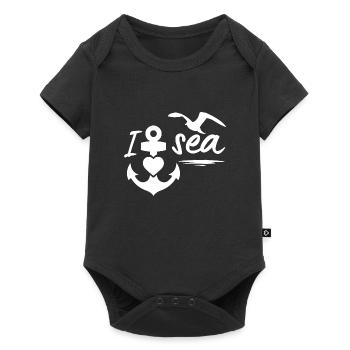 Sea-I love the sea with anchor heart & seagull - Baby Premium short-sleeve bodysuit - black - Front