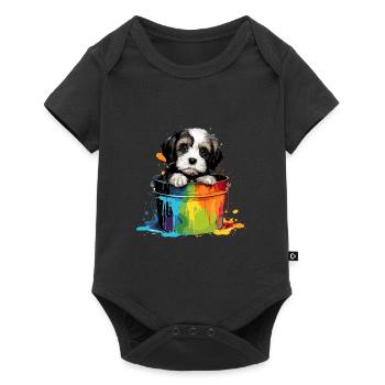 Dalmatiner Niedlicher Hund Farbeimer - Baby Premium Kurzarmbody - Schwarz - Vorne