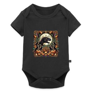 Dino Halloween Kürbis Katzen - Baby Premium Kurzarmbody - Schwarz - Vorne