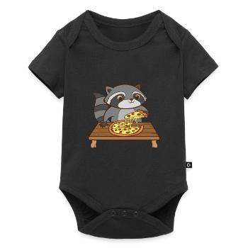 A cute raccoon eats a pizza. - Baby Premium short-sleeve bodysuit - black - Front