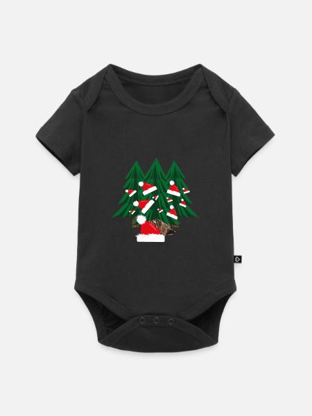 Igel im Wald mit Weihnachtsmützen. - Baby Premium Kurzarmbody - Schwarz