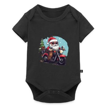 Lustiger Weihnachtsmann Gnome auf einem Motorrad - Baby Premium Kurzarmbody - Schwarz - Vorne