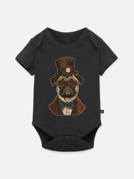 Steampunk Mops - Baby Premium Kurzarmbody - Schwarz
