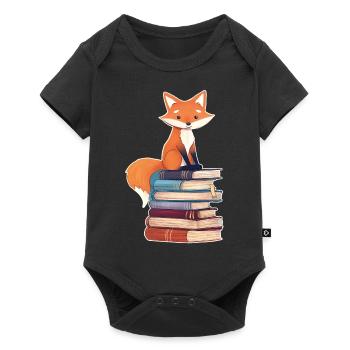 Renard sur pile de livres - Body à manches courtes Premium Bébé - noir - Devant