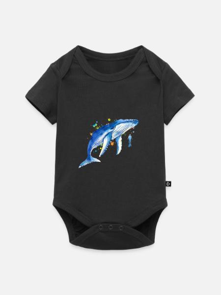 Blauwal Taucher Wale - Baby Premium Kurzarmbody - Schwarz