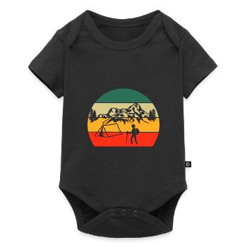 Natur Camper Geschenk Retro Camping - Baby Premium Kurzarmbody - Schwarz - Vorne