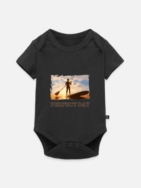 Sta op peddelen. Perfecte dag. Peddelen met SUP. - Premium babyrompertje met korte mouwen  - zwart