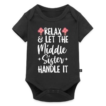 Geschwisterdesign für die mittlere Schwester - Baby Premium Kurzarmbody - Schwarz - Vorne
