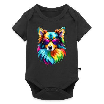 Border Collie Rainbow Dog Colorful Cool Cute Kids - Baby Premium short-sleeve bodysuit - black - Front