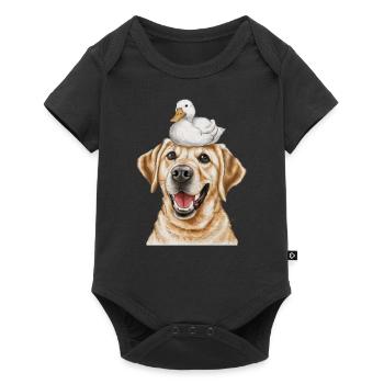Mignon Labrador Retriever avec canard - Body à manches courtes Premium Bébé - noir - Devant