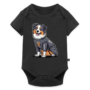 Niedlicher Australischer Schäferhund mit Eule - Baby Premium Kurzarmbody - Schwarz - Vorne