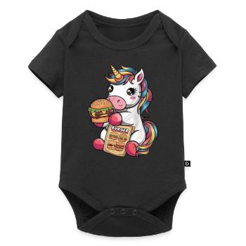 Kawaii Einhorn isst Hamburger - Baby Premium Kurzarmbody - Schwarz - Vorne