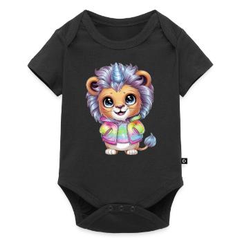Kawaii unicorn lion with brilliant colors - Baby Premium short-sleeve bodysuit - black - Front