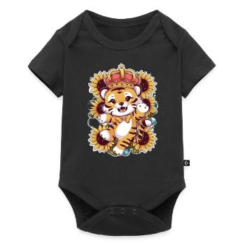 Tigre avec couronne et magnifiques tournesols - Body à manches courtes Premium Bébé - noir - Devant