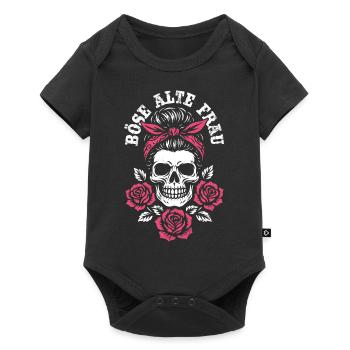 Böse alte Frau - Totenkopf - Rosen - Spruch - Baby Premium Kurzarmbody - Schwarz - Vorne