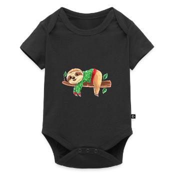 Lustiger Faultier mit Christmas Ugly Sweater Weihn - Baby Premium Kurzarmbody - Schwarz - Vorne