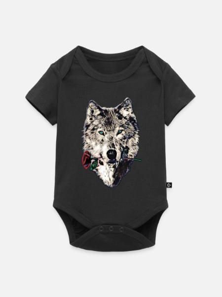 Wolf, wolves, animal, wild, blue eyes, rose - Baby Premium short-sleeve bodysuit - black