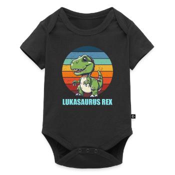 Lukasaurus Rex Geschenkidee für Luka und Lukas - Baby Premium Kurzarmbody - Schwarz - Vorne