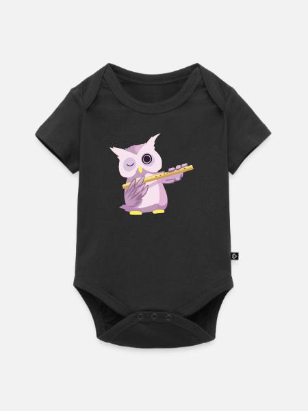 Süße Eule Owl Flötte Musik Statement Fun Geschenk - Baby Premium Kurzarmbody - Schwarz