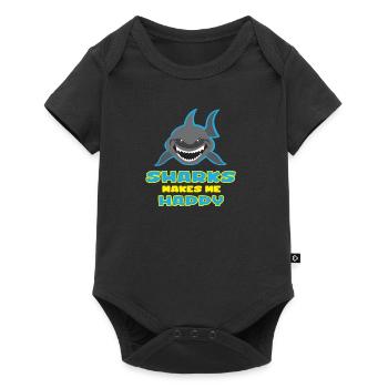 Sharks makes me happy Spruch Fun Geschenk - Baby Premium Kurzarmbody - Schwarz - Vorne