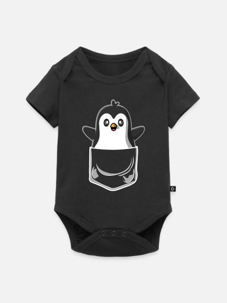Pinguin Brusttasche Pocket - Baby Premium Kurzarmbody - Schwarz